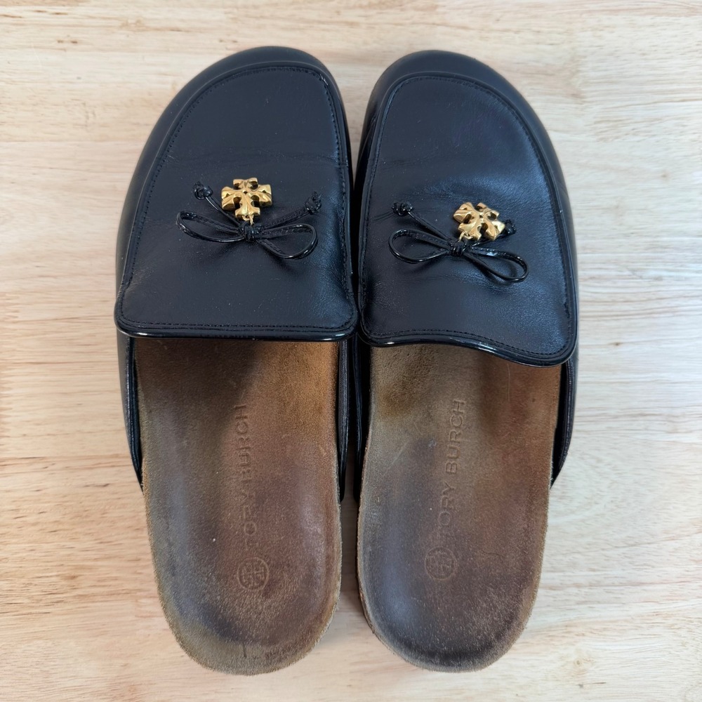 Tory Burch Charm Mules Women's Black Leather Slip-On Round Toe Comfort - 9 - Picture 8 of 12